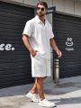 Extended Sizes Men Plus Solid Button Up Shirt & Shorts