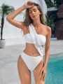 SHEIN Leisure Ruffle Trim Asymmetrical Shoulder One-Piece Swimsuit