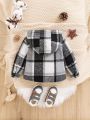 SHEIN Vintage Plaid Lined Hooded Jacket For Baby Boys