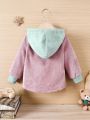 Baby Boy Letter Patched Detail Dual Pocket Hooded Corduroy Coat Without Tee