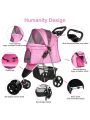 Pet Stroller for Medium Small Dogs & Cats, One-Hand Folding Portable Travel Cat Dog Stroller with Large Storage Basket and Cup Holder, 3 Wheels
