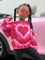 SHEIN Kids QTFun Little Girls' Heart Print Tie Dye Sweatshirt