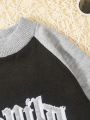 SHEIN Kids HYPEME Tween Boy Letter Pattern Raglan Sleeve Sweater