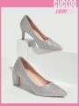 Cuccoo Everyday Collection Fashion Stiletto Pumps With Rhinestone Decor, Silver, Pointed Toe, Shallow Mouth, Hollow Out, Suitable For Parties And Events, Four Seasons