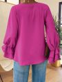 Plus Size Solid Color Bell Sleeve Shirt
