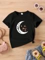 Young Girl 1pc Christmas Themed Heart Pattern Printed Short Sleeve T-Shirt