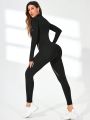 SHEIN Dance Studio Contrast Stitching Mesh Panelled Athletic Jumpsuit