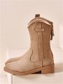 Women's Camel Fashionable Suede Zipper Casual Boots