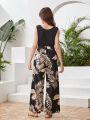 Teen Girls' Tropical Print Splice Jumpsuit For Vacation