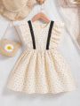 SHEIN Kids FANZEY Little Girls' Polka Dot Print Woven Dress With Ruffle Trimmed Hem, Spring/Summer