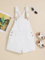SHEIN Teen Girl Patched Pocket Denim Overall Romper