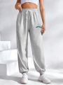SHEIN Daily&Casual Women'S Letter Print Drawstring Elastic Cuff Sport Pants