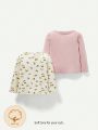 Cozy Cub Baby Girl 1pc Solid Tee & 1pc Butterfly Print Tee