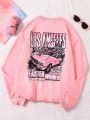 Teen Girl Car & Letter Graphic Drop Shoulder Sweatshirt