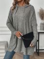 SHEIN LUNE Batwing Sleeve Drawstring Hooded Sweater