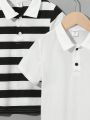 SHEIN Kids Academe 2pcs Young Boy Short Sleeve Polo Shirts