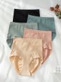 Women's Solid Color High Waist Triangle Panties, 5pcs/Set