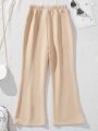 SHEIN Kids SUNSHNE Tween Girl's Solid Color Knit Loose Fit Flared Long Pants For Casual Wear