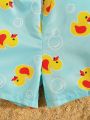 SHEIN Teen Boys' Casual Loose Woven Beach Shorts With Allover Yellow Duck Print