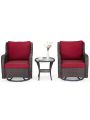 3 Pieces Patio Swivel Sets, Outdoor Patio Furniture Sets, Outdoor 360° Swivel Chairs Set of 2 And Matching End Table Side Table, Rocking Chairs with Fabric Cushions for Yard, Garden, Balcony, Porch