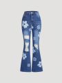 Girls' Printed Distressed Flare Jeans With Raw Hem