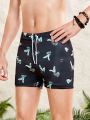 SHEIN Teenage Boys' Casual Tropical Printed Skinny Shorts Swimming Trunks Suitable For Summer Swimming