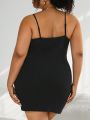 SHEIN CURVE+ Plus Size Women's  Black  Ribbed Cami Bodycon Spaghetti Strap Dress  Mini Dress