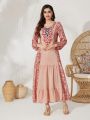 SHEIN Najma Women's Floral Printed Lantern Sleeve Arabian Dress