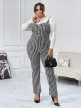 SHEIN Privé Plus Size Women'S Houndstooth Overall Jumpsuit With Spaghetti Strap
