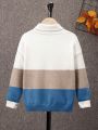 SHEIN Teen Boys' Loose Fit Academy Style Long Sleeve Pullover Sweater With Round Neck