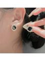 1pair S925 Silver Needle Square Shaped Full Rhinestone Geometric Earrings For Women