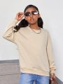 SHEIN Kids Cooltwn Tween Girls' Casual Street Style Round Neck Sweatshirt With Long Sleeves