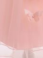 Young Girls Flower Embroidered Butterfly Applique Mesh Pompadour Dress