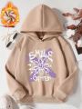 Tween Girl Floral & Letter Graphic Hooded Thermal Lined Sweatshirt