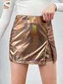 SHEIN Kids HYPEME Tween Girls' Casual And Streetwear-Inspired Loose Coated Fabric Shorts
