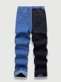 SHEIN SHEIN Teen Boys' Stylish Color Block Straight Leg Denim Jeans,For Spring And Summer Teen Boy Outfits