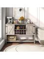 52 Inch Console Cabinet / Storage Cabinet With Wine Racks Dining Living Room, Antique Grey