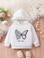 SHEIN Baby Girls' Hooded Casual Sweatshirt With Flower & Butterfly Pattern