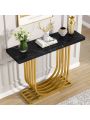 Tribesigns Modern Console Table with Gold Base, 39.4 Inch Faux Marble Veneer Entryway Table, Narrow Sofa Accent Table with Geometric Metal Legs for Living Room, Hallway