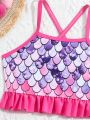 Little Girls' Fish Scale Printed Ruffled Separated Swimsuit Set