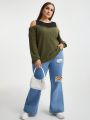SHEIN Essnce Women's Plus Size Colorblock Cutout Shoulder T-shirt
