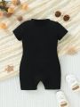 Baby Girl Basic And Versatile Black Short-Sleeved Romper Shorts Cute Homewear For Home
