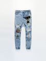 Tween Boy Letter Patched Ripped Jeans