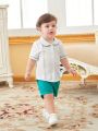 Baby Boy Casual Doll Collar Short Sleeve Shirt And Shorts Set, Perfect For Outdoor Photo Shooting