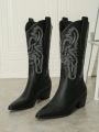 Women's Fashion Chelsea Prom Party Embroidered Black Boots