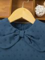 SHEIN Kids FANZEY Little Girls' Solid Color Bow-Tie Collar Puff Sleeve Blouse