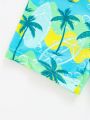 SHEIN Baby Boy'S Leisure Coconut Tree Printed Short Sleeve Shirt, Shorts And Swimming Trunks Set For Summer Holiday