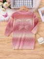 SHEIN Toddler Girls' Long Sleeve Round Neck Cartoon Pattern Knitted Sweater Dress With Ombre Effect