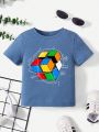Baby Girl's Casual Short Sleeve Cartoon Patterned Round Neck Top Suitable For Summer