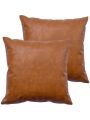 Faux Leather Throw Pillow Covers, 18 x 18 inch Set of 2 Thick Cognac Brown Modern Solid Decorative Square Bedroom Living Room Cushion Cases for Couch Bed Sofa